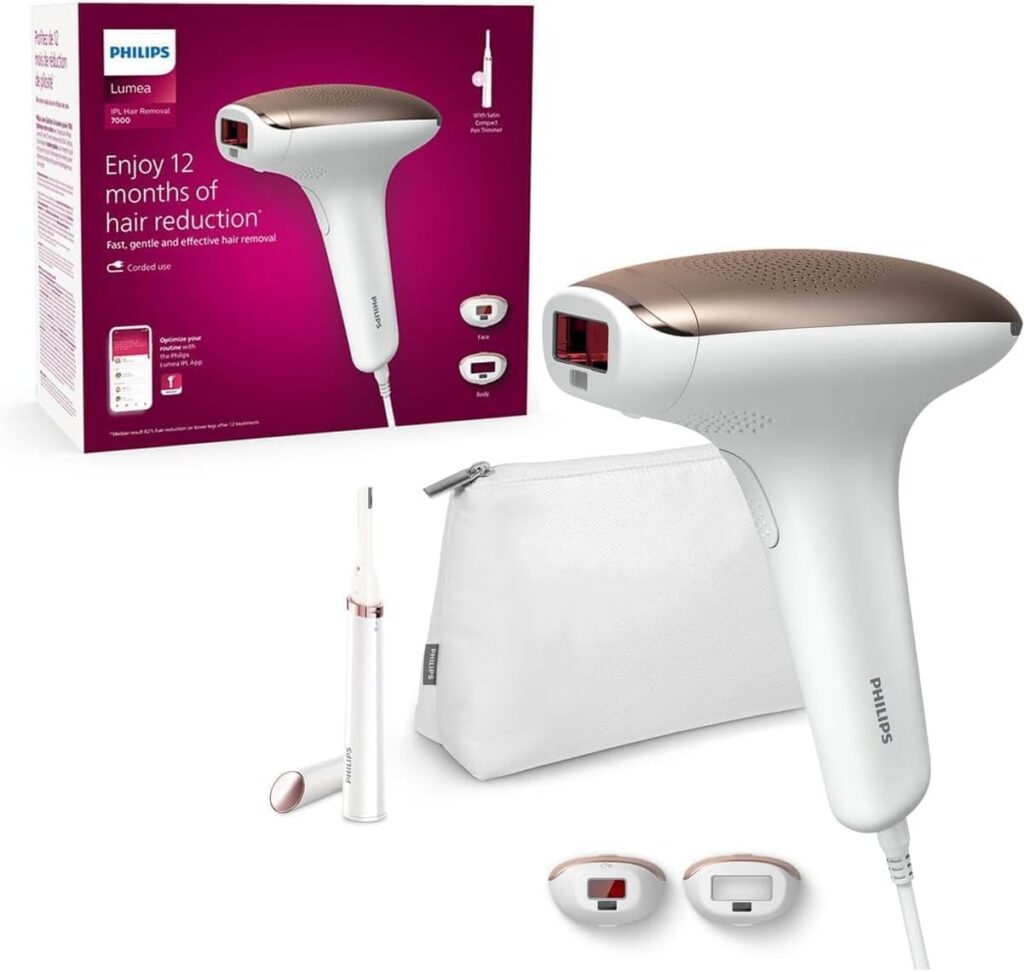 Gros plan sur l'IPL et les accessoires fournis dans le pack du Philips Lumea Advanced BRI921